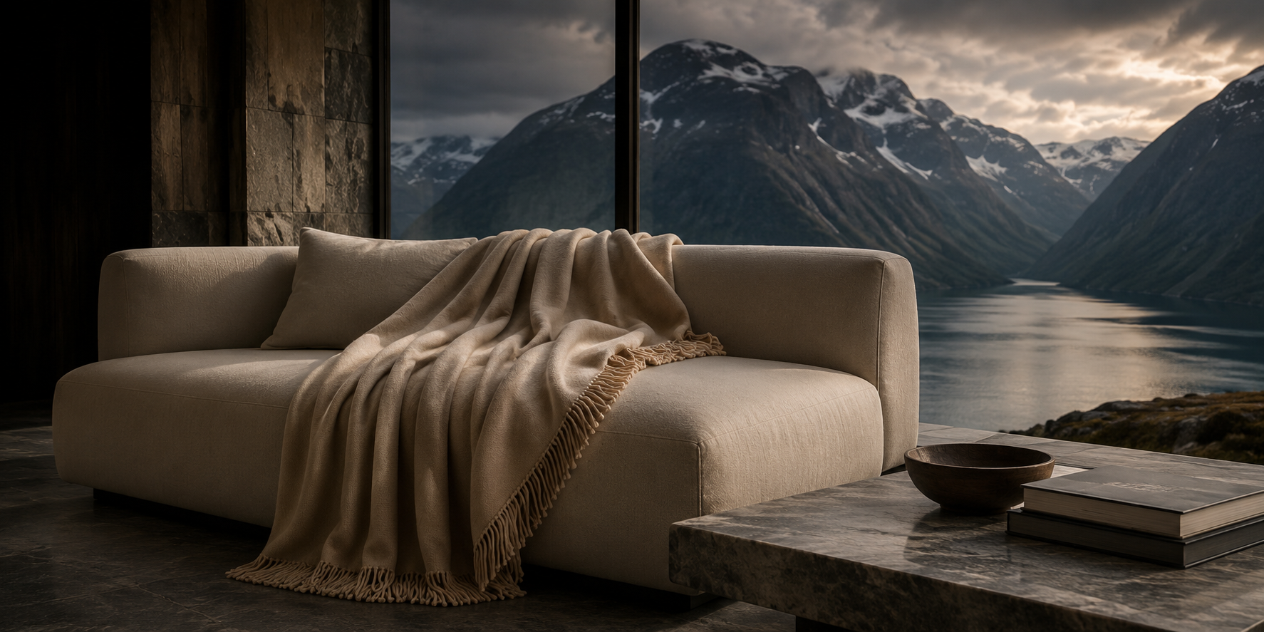 Stilllife einer EMAAL CASHMERE Kaschmirdecke aus 100% Kaschmir in natürlichem Licht