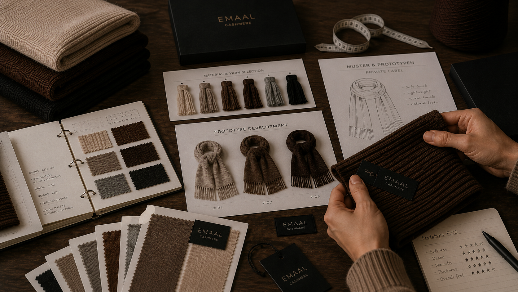 Produktionsprozess von EMAAL CASHMERE mit Sampling und Materialentwicklung