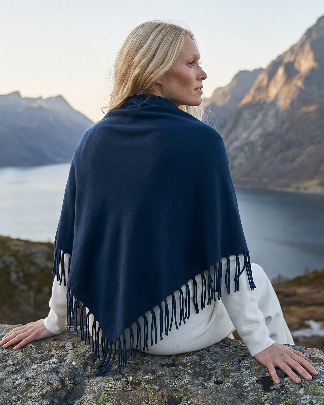 Frau mit Schal von hinten#Farbe_Marineblau