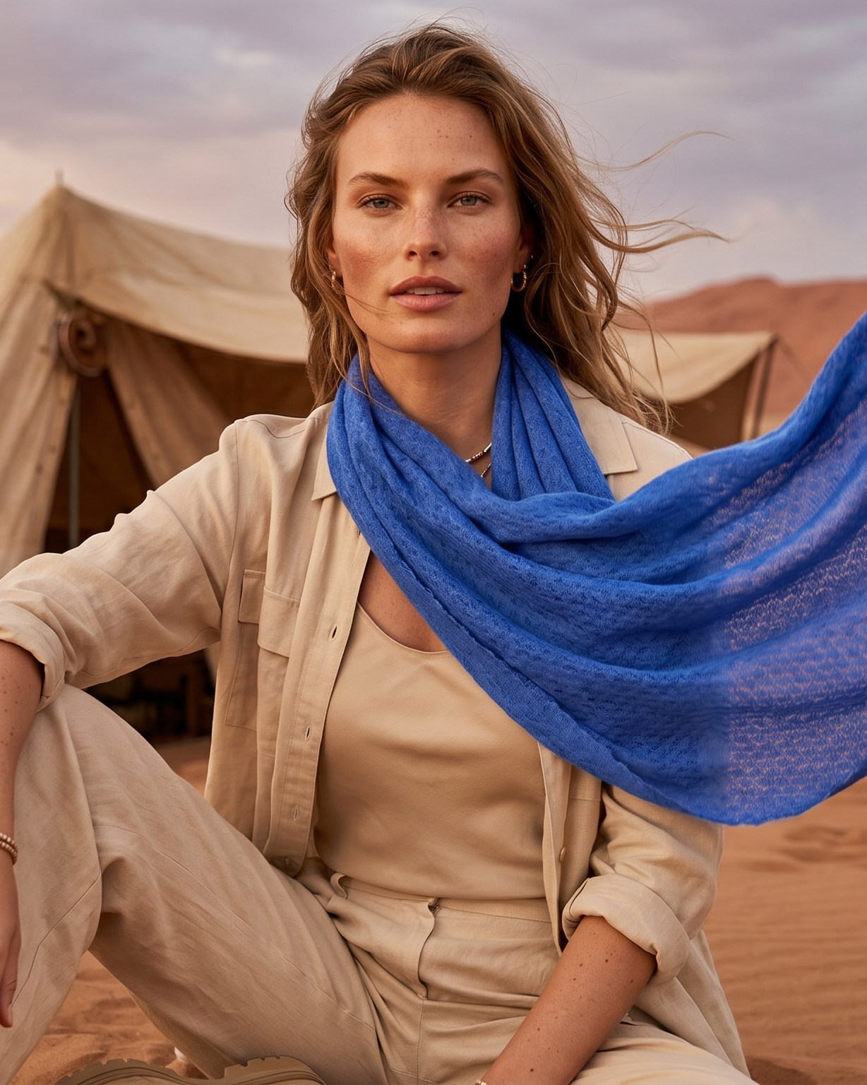 Blauer EMAAL CASHMERE Schal als frischer Akzent zu Mantel und Strick#Farbe_blau