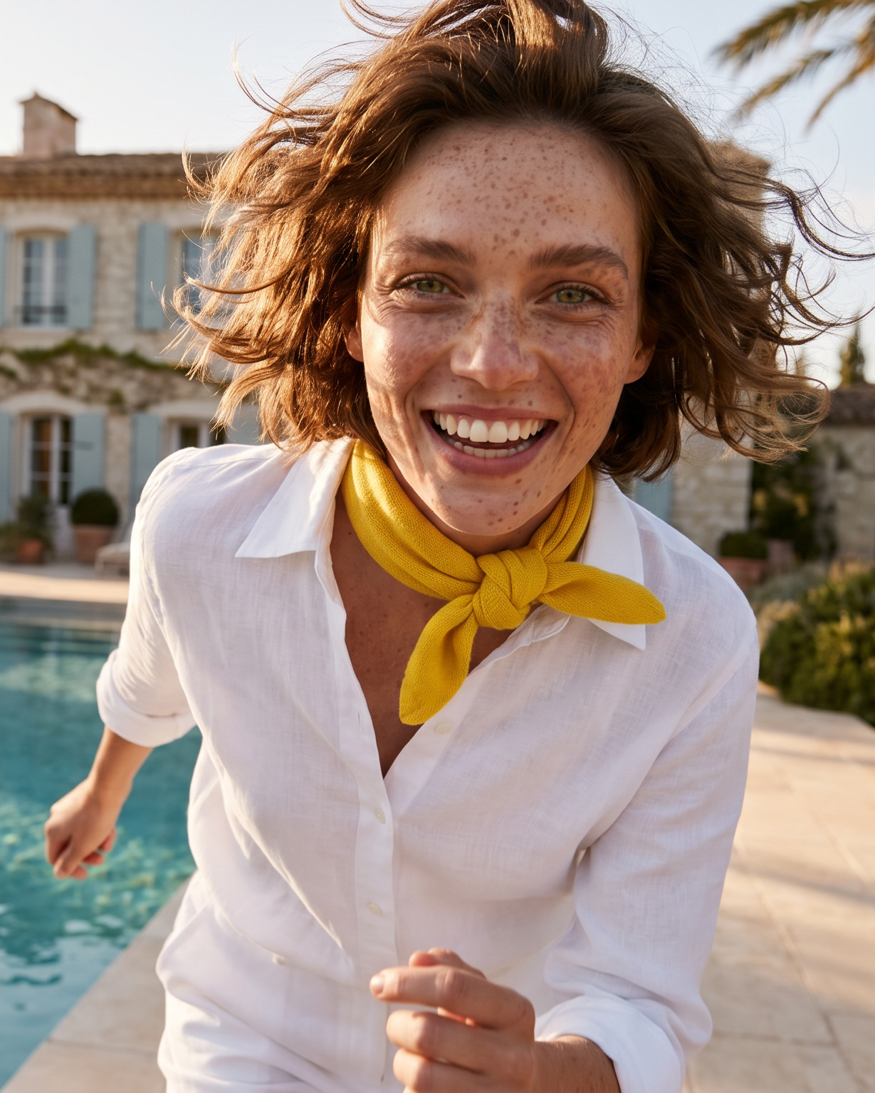 Kaschmirdreieck Frau am Pool CASHMERE#Farbe_Gelb