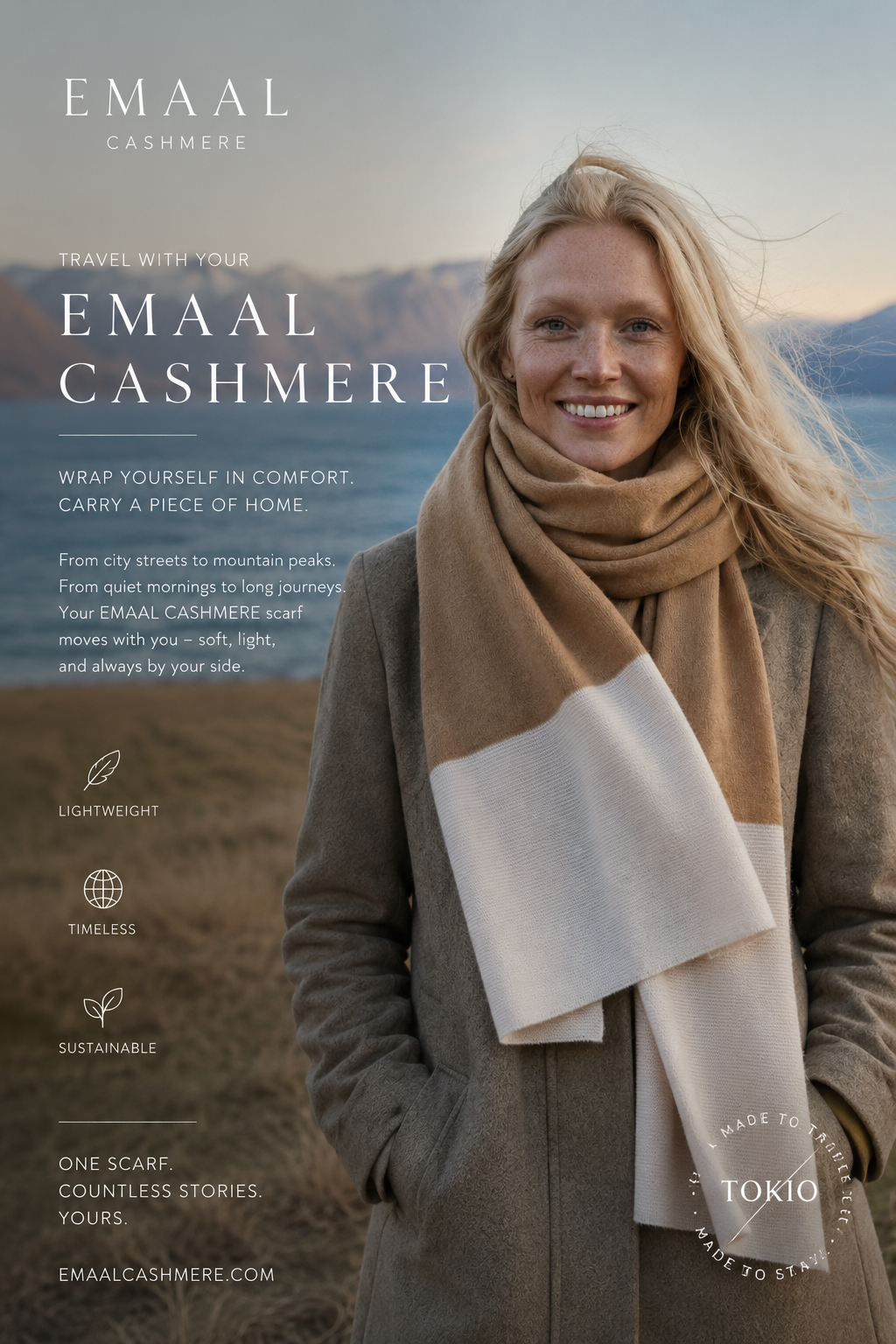 Zeitlose Damenmode aus feinstem Cashmere in nordischer Naturkulisse – luxuriöse Cashmere Schals für stilvolle Frauen