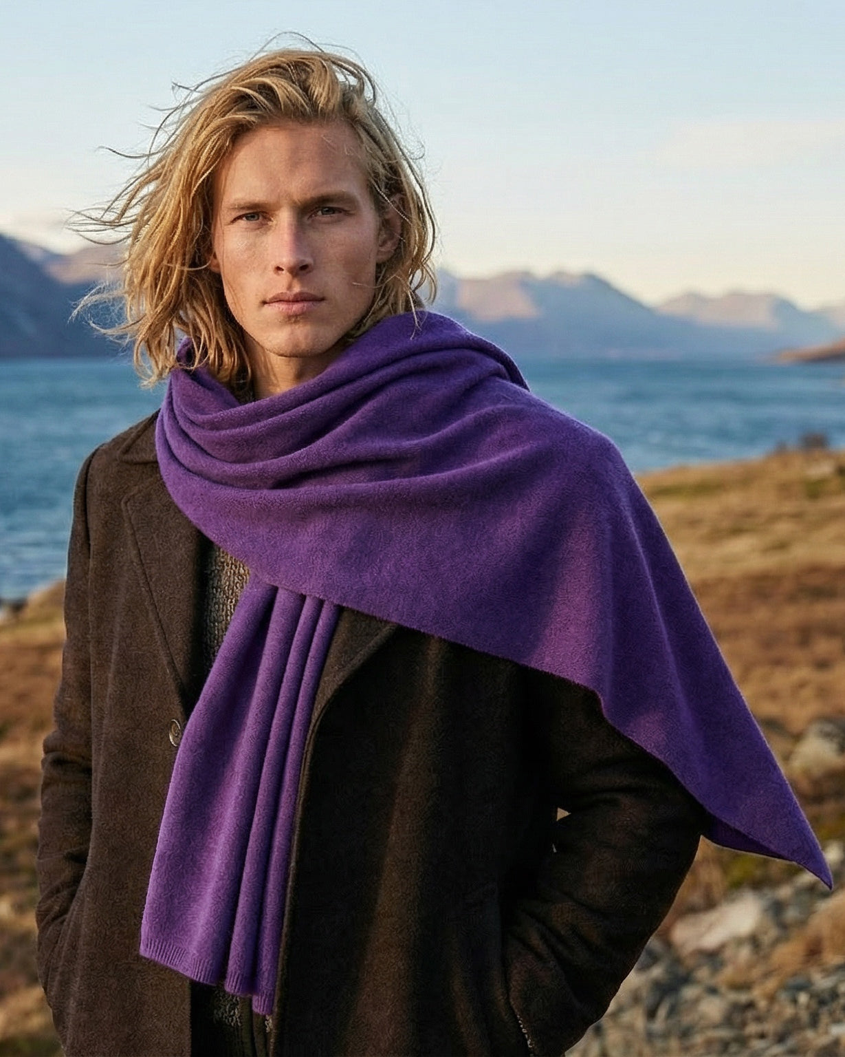 Isfahan Kaschmirschal Herren lila – 100% Kaschmir | EMAAL CASHMERE#Farbe_lila